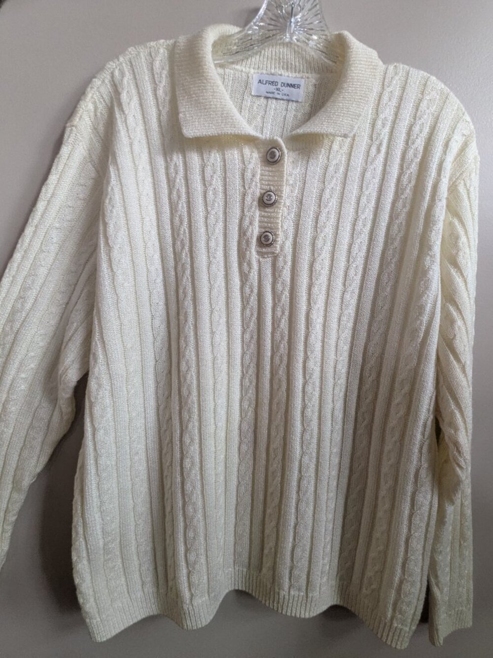 Alfred Dunner women's XL cream VTG knit pearl button sweater made in USA #837
